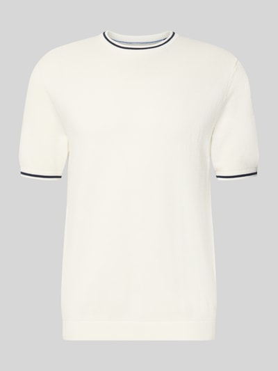 Produktfoto, Regular Fit T-Shirt in Strick-Optik von Christian Berg Men, weiß, reine Baumwolle, elastische Abschlüsse, Rundhalsausschnitt