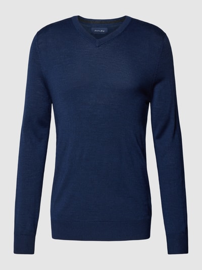 Christian Berg Men Gebreide pullover van lamswol Donkerblauw gemêleerd - 2