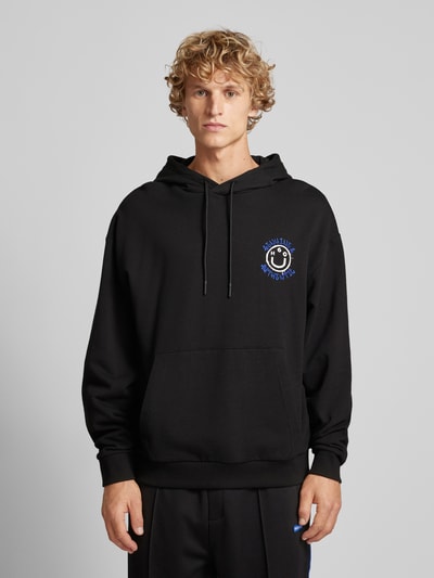 Hugo Blue Hoodie met label- en motiefprint, model 'Nothentico' Zwart - 4