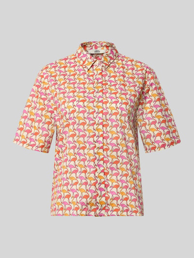 Produktfoto, Regular Fit Bluse im Allover-Look Modell 'BEA' von 0039 Italy, wzór na całej powierzchni, bawełna, krój regular fit, długość tyłu w rozmiarze S: 57 cm, długość rękawów w rozmiarze S: 28 cm