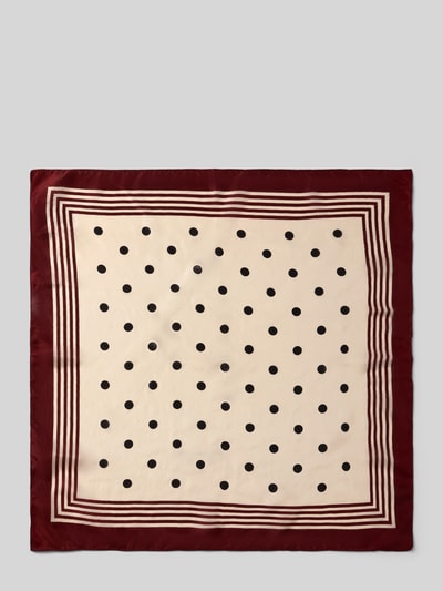 Productfoto, Seidentuch im Allover-Look Modell 'FOULARD POIS' van Stefanel in vierkante vorm, crèmekleur met bordeauxrode randen en zwarte stippen, pure zijde, breedte 52 cm