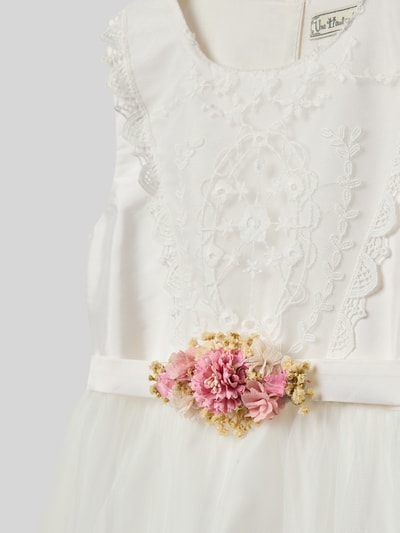 Une Hautre Couture Sukienka z kwiatowym obszyciem Złamany biały 2