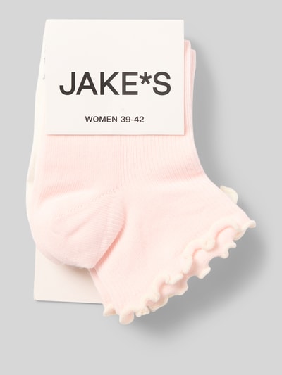 Produktfoto, Socken mit Wellensaum im 2er-Pack von Jake*s Casual, aus Baumwoll-Mix mit Stretch-Anteil, feine Rippstruktur, Pastellrosa und Weiß, körpernahe Passform, elastisches Rippenbündchen, für Damen Casual-Styles