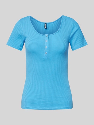 Pieces Slim Fit T-Shirt aus Baumwoll-Mix mit kurzer Druckknopfleiste Modell 'KITTE' Ocean 2