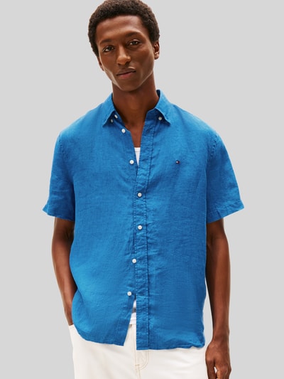 Tommy Hilfiger regular fit overhemd met korte mouwen van puur linnen Jeansblauw - 4