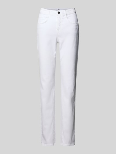 Produktfoto, Slim Fit Jeans mit Knopfverschluss Modell 'Mary' von Brax aus weißem Baumwoll-Elasthan-Mix, 5-Pocket-Design, neutrale Struktur