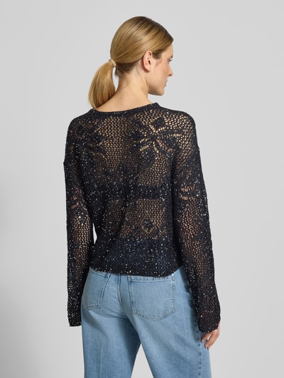 VERO MODA Sweter z dzianiny o kroju relaxed fit z cekinami model 'LEILANI FLOWERS' Czarny 5