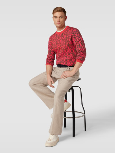 Christian Berg Men Strickpullover mit Rundhalsausschnitt Koralle Melange 1