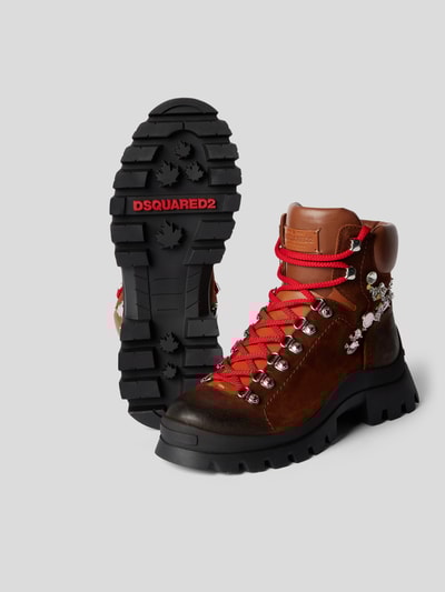 Dsquared2 Schnürboots mit Strasssteinen Cognac  5