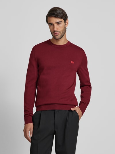 HUGO Gebreide pullover met labelbadge, model 'San Cassius' Bordeaux - 4