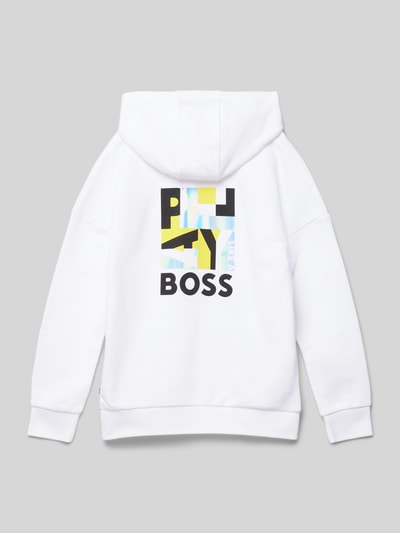 Boss Hoodie met labelprint en kangoeroezak Wit - 3