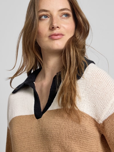 Oui Gebreide pullover met V-hals Camel - 3