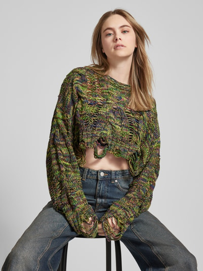 The Ragged Priest Cropped Strickpullover im Destroyed-Look Modell 'MURKY' Dunkelgruen 3