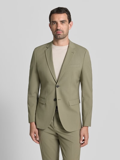 Männermodel trägt olijfgroen slim fit Heren Slim Fit Sakko met viscose, model 'LIAM' van Selected Homme, Ganzkörperansicht van voren
