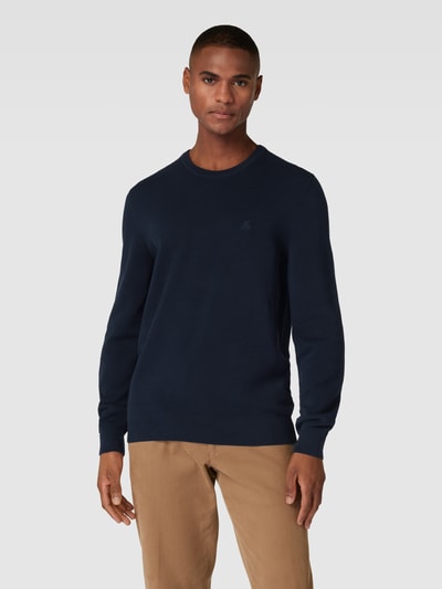 Marc O'Polo Gebreide pullover met labelstitching Donkerblauw - 4