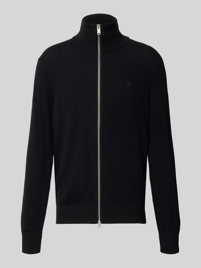Produktfoto, schwarze Regular Fit Strickjacke aus Baumwoll-Mix von Marc O'Polo, glatte Oberfläche, silberner Reißverschluss, Herren Pullover