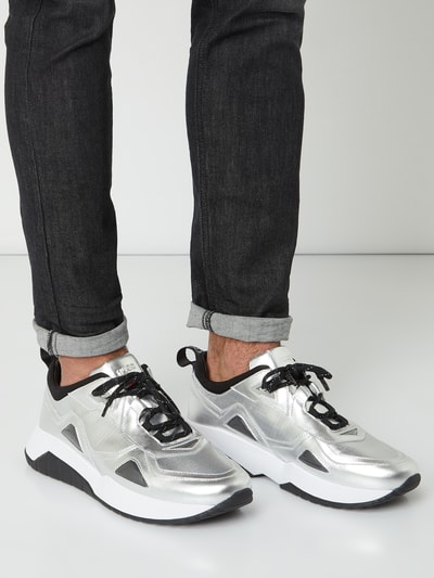 HUGO Sneakers van leer in metallic look, model 'Atom' Zilver - 3