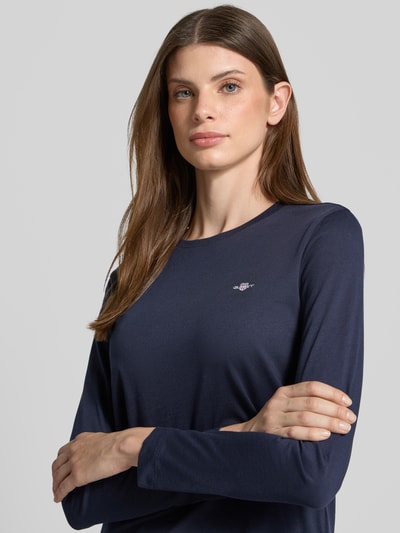 Gant Bluzka z długim rękawem, okrągłym dekoltem i wyhaftowanym logo Granatowy 3