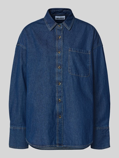 Produktfoto, Oversized Jeansbluse mit Brusttasche von REVIEW aus Reine Baumwolle in Dunkelblau, Hemdblusenkragen, Oversized-Schnitt