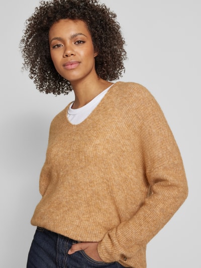 MOS MOSH Gebreide pullover met V-hals, model 'THORA' Beige - 3