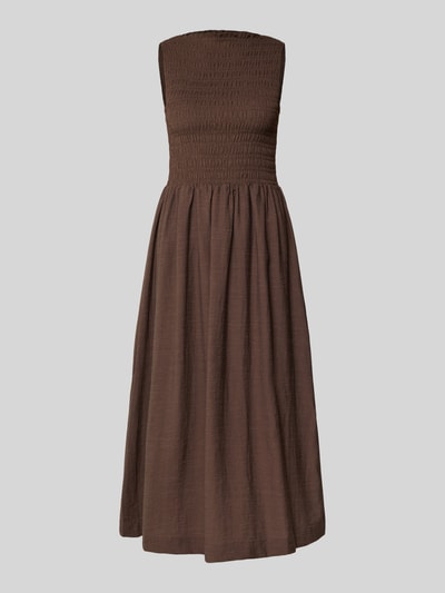 Produktfoto, Midikleid mit Smok-Details von Jake*s Casual in Braun, A-Linie, Material-Mix mit Stretch-Anteil, strukturierte Oberfläche