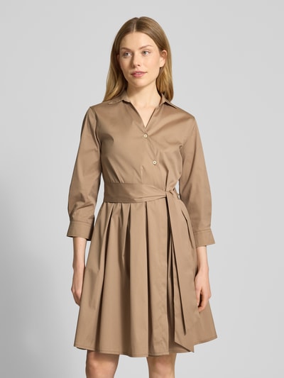 0039 Italy Knielanges Hemdblusenkleid mit Bindegürtel Modell 'JULE' Camel 4