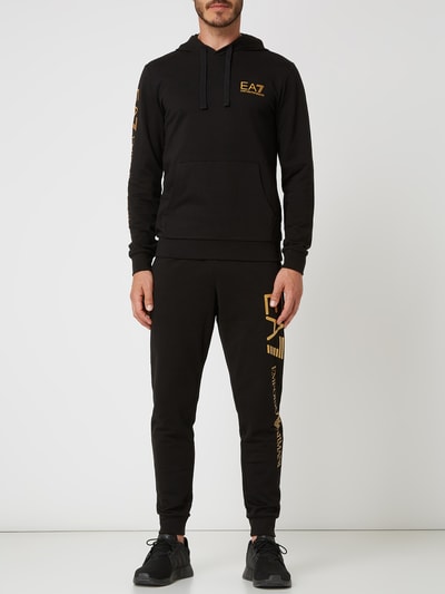 EA7 Emporio Armani Hoodie met logoprints in metallic look  Zwart - 1