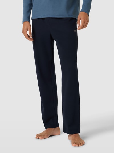 BOSS Sweatpants met labeldetails, model 'Waffle' Marineblauw - 4