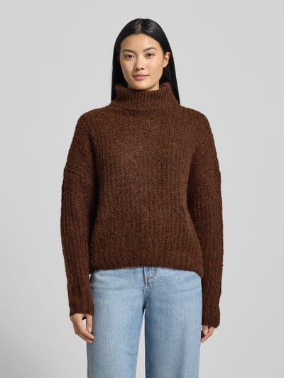 Fynch-Hatton Relaxed fit pullover van alpacamix in gebreide look Donkerbruin - 4