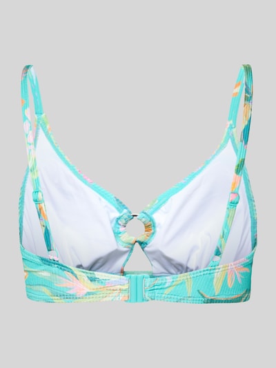 Produktfoto, Bikini-Oberteil mit Cut Out Modell 'Sandra' von VENICE BEACH, türkis mit buntem Muster, Stretch-Material, Nahaufnahme Rückansicht