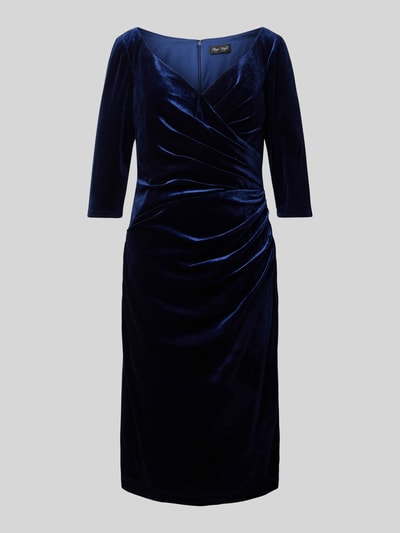 Luxuar Knielanges Cocktailkleid mit Raffungen Marine 1