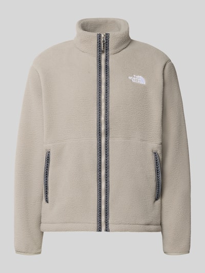 Produktfoto, Regular Fit Fleecejacke mit Logo-Stitching von The North Face in Beige, Fleece-Struktur, Stehkragen, Reißverschluss, Eingrifftaschen