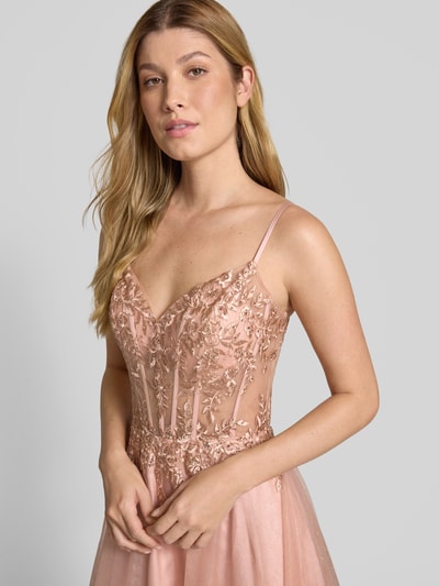LUXUAR FASHION Avondjurk met siersteentjes Abrikoos - 3