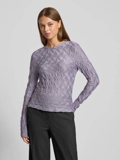 Jake*s Collection Shirt met lange mouwen, structuurmotief en ronde hals Lavendel - 4