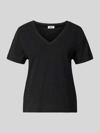 Produktfoto, Relaxed Fit T-Shirt aus reiner Baumwolle von s.Oliver RED LABEL in Melange-Optik, V-Ausschnitt, kurzarm, Jersey-Textur, schwarz