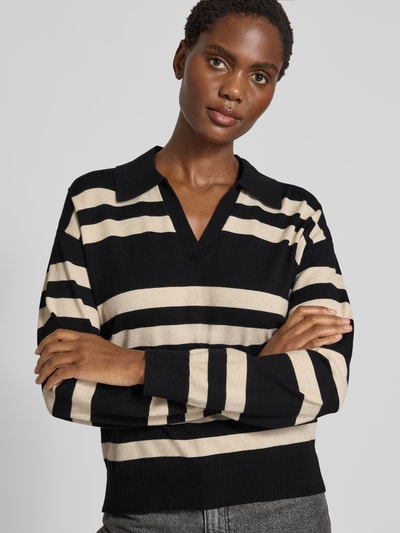 FREE/QUENT Gebreide pullover met platte kraag, model 'FLOW' Zwart - 3