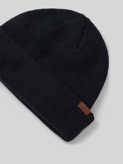 Produktfoto, czarna czapka z szerokim brzegiem i detalem z logo, Strickmütze mit Label-Detail Modell 'PORTSIDE FISHERMAN' von Columbia, Mieszanka materiałów z dodatkiem streczu