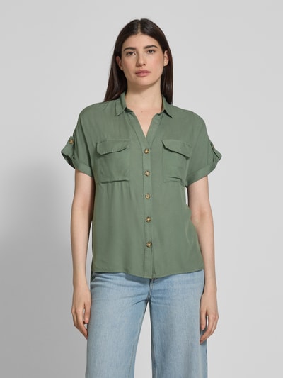 Vero Moda Regular fit overhemdblouse met borstzakken, model 'BUMPY' Olijfgroen - 4