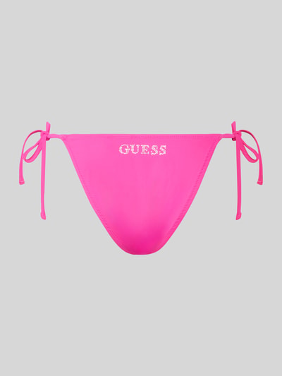 Produktfoto, Bikini-Hose mit Strasssteinbesatz Modell 'Violet' von Guess in Pink, Elastischer-Material-Mix, Logo-Detail, glatte Textur