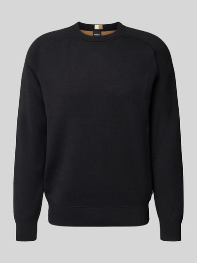 BOSS Regular fit gebreide pullover van een mix van katoen en scheerwol, model 'HIDONEO' Zwart - 2