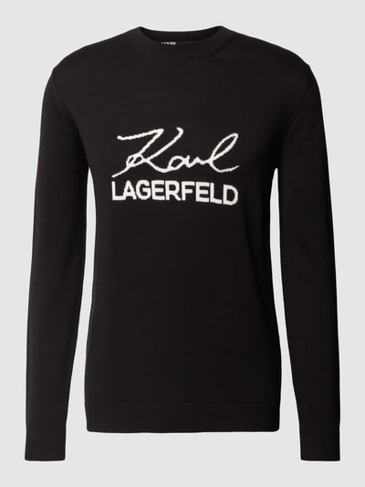 Karl Lagerfeld Strickpullover mit Label und Rundhalsausschnitt Black 2