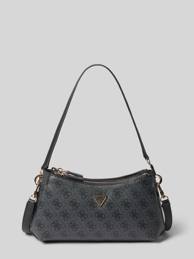 Produktfoto, Shoulder Bag mit Steckfach Modell 'NOELLE' von GUESS in Schwarz mit Allover-Logo-Muster, Label-Details in metallic, strukturierte Oberfläche
