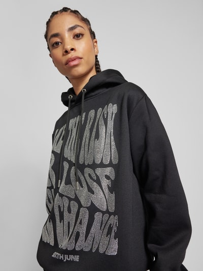 Sixth June Oversized Hoodie mit Strasssteinbesatz Black 3