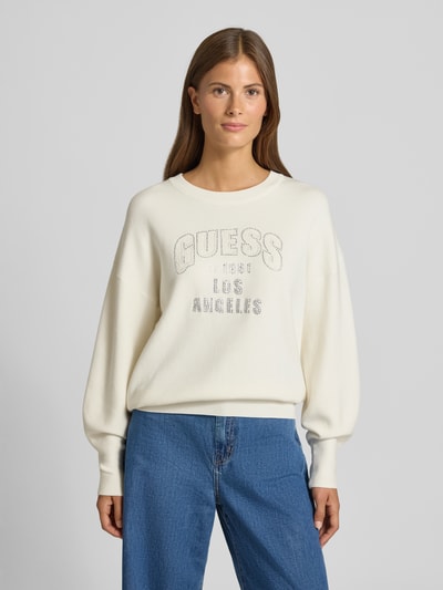 Guess Strickpullover mit Ziersteinbesatz Modell 'LEIGHTON' Weiss 4