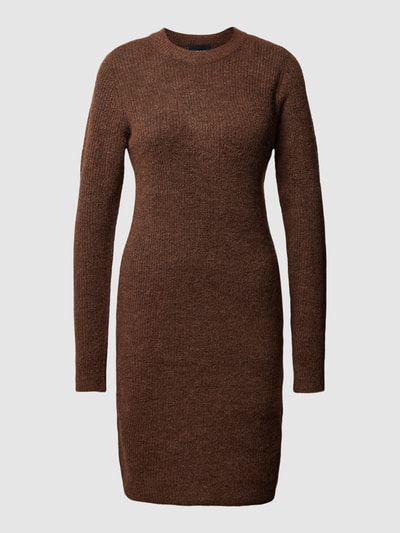 Pieces Knielange gebreide jurk met ronde hals, model 'ELLEN' Chocoladebruin - 2