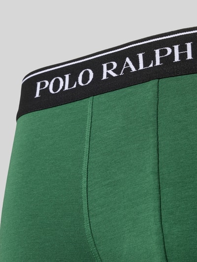 Produktfoto, grüne Trunks aus Baumwoll-Mix Modell 'CLSSIC TRUNK-3 PACK' von Polo Ralph Lauren Underwear mit schwarzem Bund und weißem Logo