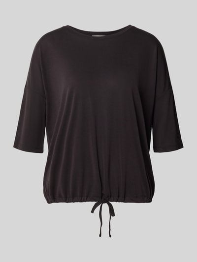 Produktfoto, schwarzes Damen T-Shirt aus Modal-Mix mit Tunnelzug, Relaxed-Fit, Rundhalsausschnitt von Christian Berg Woman, Rückenlänge 55 cm bei Größe S