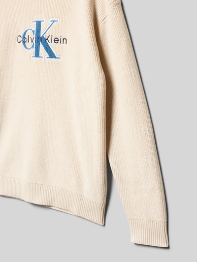 Calvin Klein Jeans Sweter z dzianiny z prążkowanymi wykończeniami Piaskowy 2
