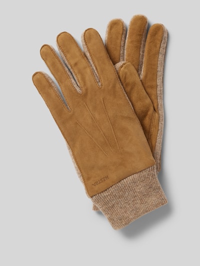 Hestra Lederhandschuhe mit Label-Schriftzug Modell 'Geoffrey' Camel 1