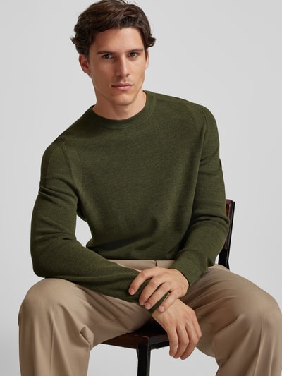 Brax Gebreide pullover met labeldetail, model 'ROY' Olijfgroen - 3